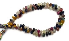 NATURAL MULTI SAPPHIRE FACETED 5x3 TO 7x5 mm TEARDROP SHAPE BRIOLETTES 85CTS. 8"