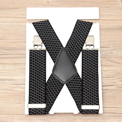 Pantalone Uomo Resistente Bretelle Larghe con 4 Clip Forti X Stile Bretelle Cinture - Foto 18 di 52