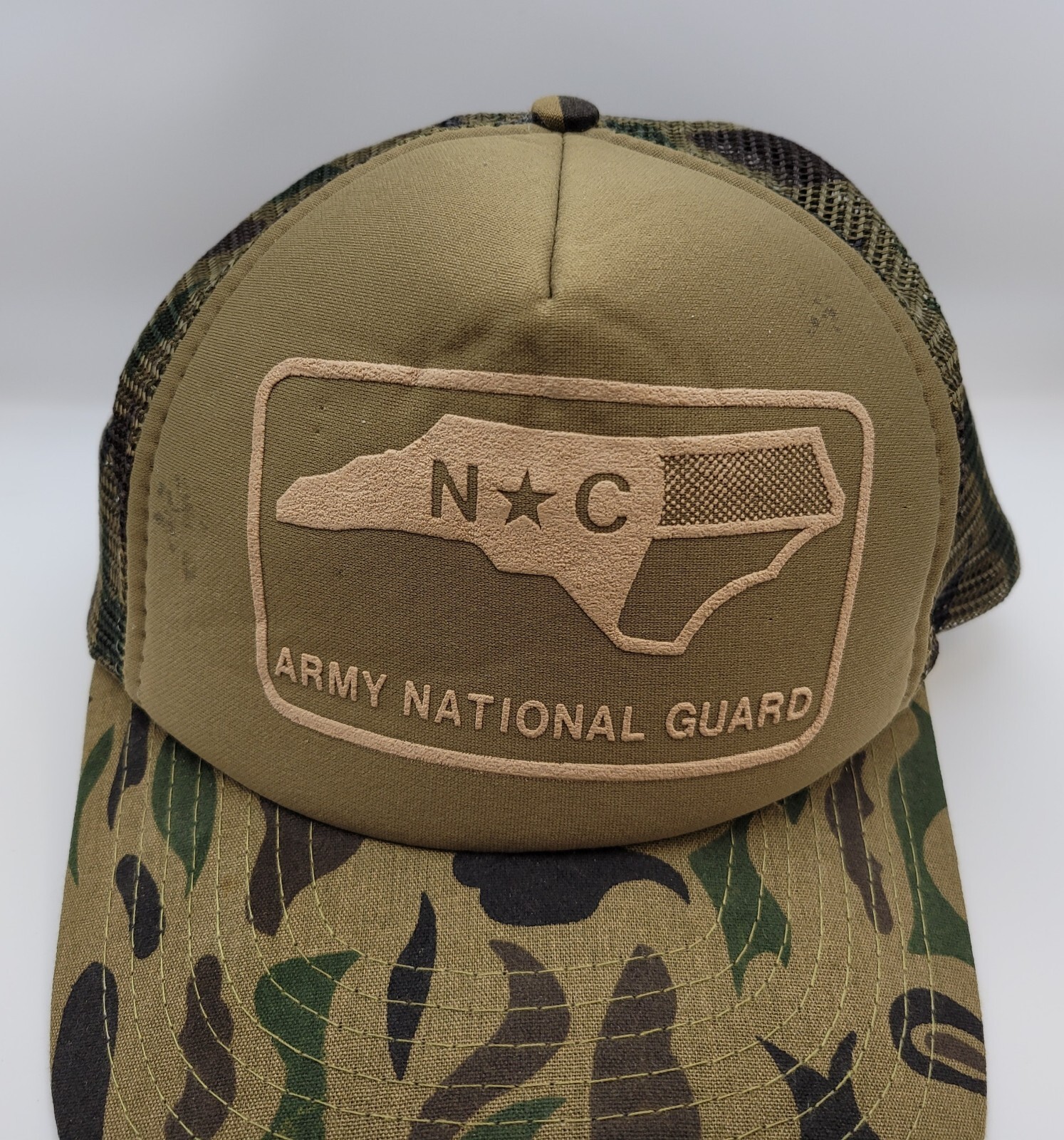 Vtg NC NATIONAL GUARD Army Camo Mesh Trucker Snapback USA Hat Cap North Carolina image 2
