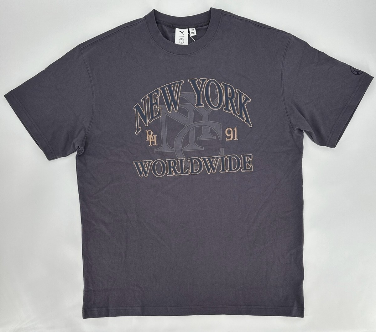 【SALE】REGULAR FIT RUBBER LOGO T-SHIRT Puma T-Shirt Mens Large Rhuigi Graphic Tee Grey New York