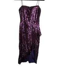 Windsor Purple Sequin Dress Split Spag Straps Prom Evening Wear Zip Lined Small