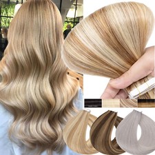 Tape in Hair Extensions 100 Remy Real Human Hair Invisi Skin Wefts Mix-Blonde