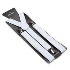 NEW White Clip-on Elastic Y-Shape Adjustable SUSPENDERS Wedding USA SELLER