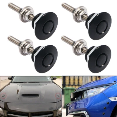 Push Button Quick Release Hood Bonnet Pins Lock Clip Car Bumper Latch Kit Black - Bild 1 von 4