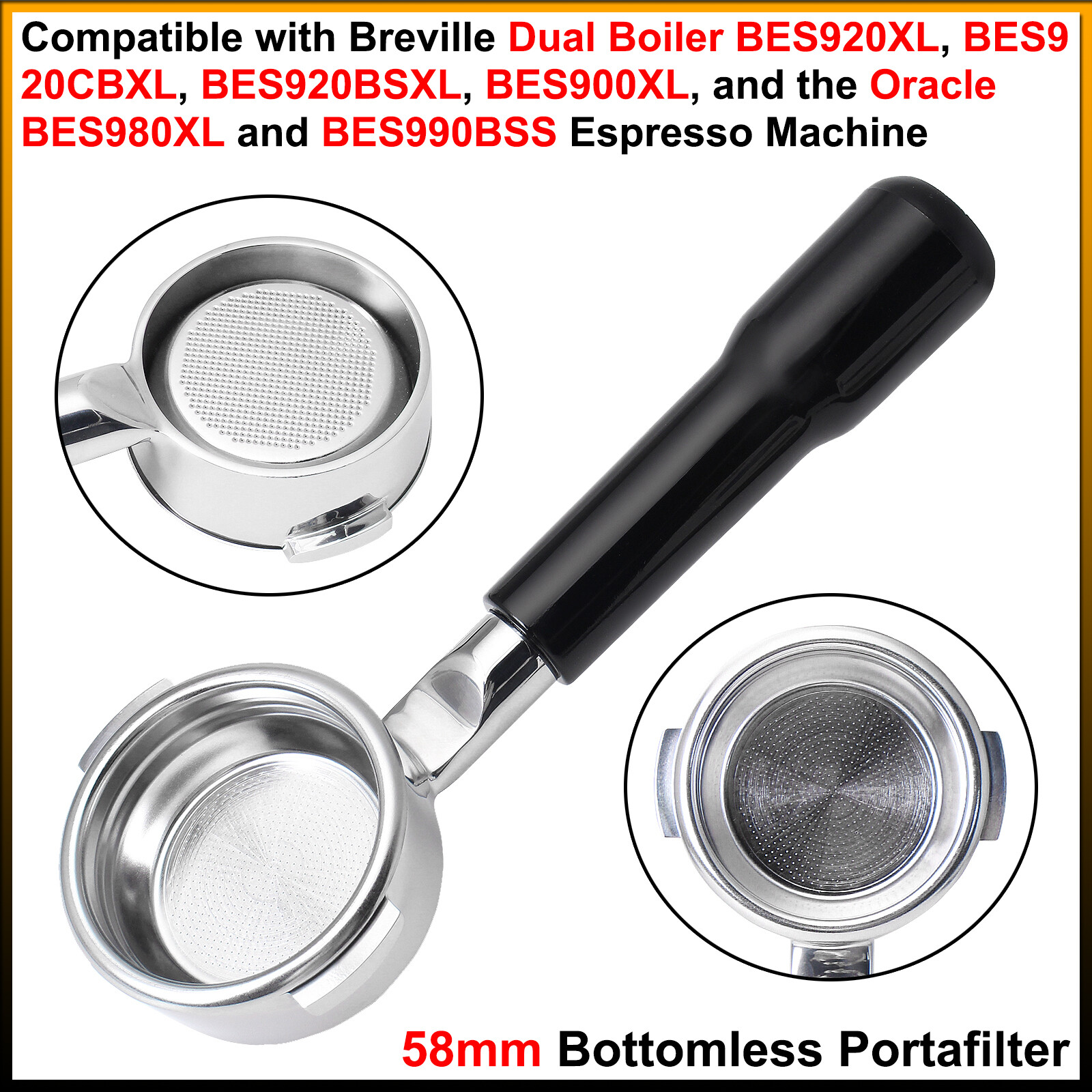 Upgrade to a 58mm stainless steel bottomless portafilter for Breville BES920XL BES900 espresso machines