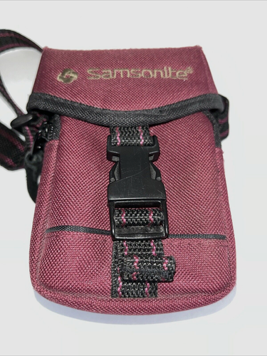 Samsonite Camera Case Zipper Pocket Shoulder Bag BurgunBlack Canvas Pouch 6.5x4"