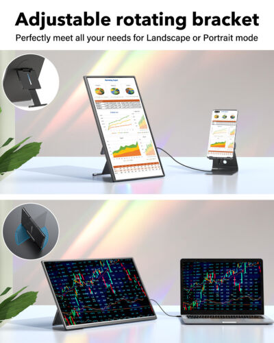 UPERFECT 2K Portable Monitor 17.3'' FHD USB C HDMI IPS Screen 1080P Y Bracket US - Picture 3 of 15