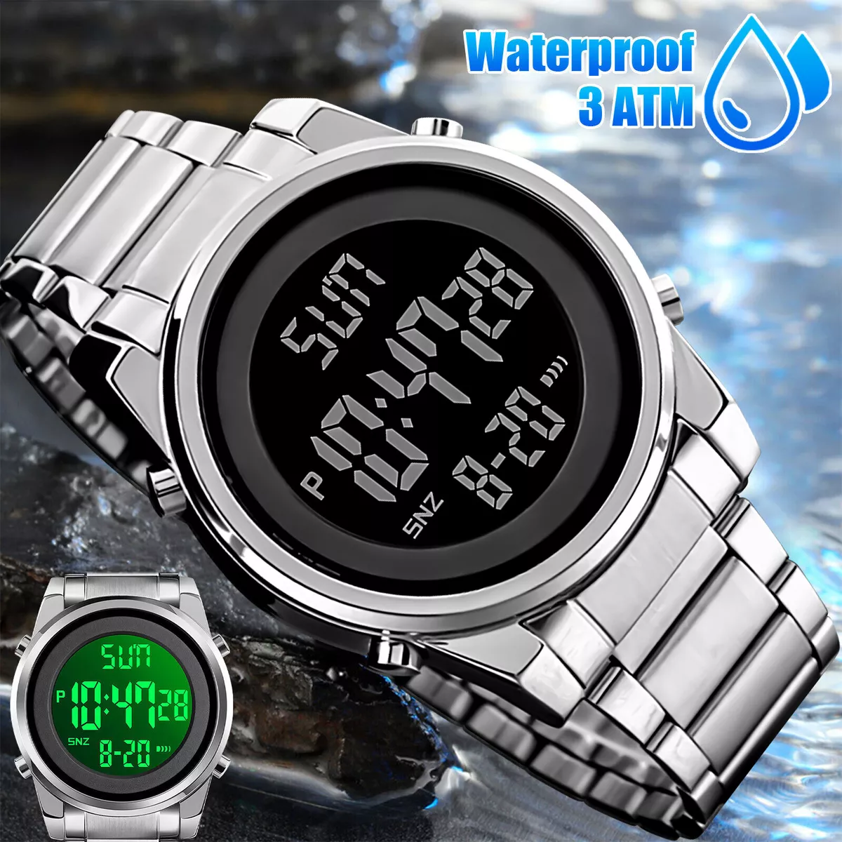 Digital Men Watch Stainless Steel LED Wristwatch Male Electronic