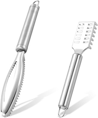 2 Stück Fischentschupper Edelstahl Fischschuppen Entferner-Set Fisch Scaler Scra
