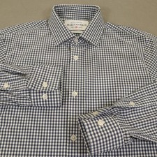 Mizzen Main Leeward Dress Shirt Mens Medium Blue Gingham Trim Fit Stretch USA