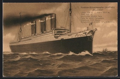 Künstler-AK Turbinen-Schnelldampfer Imperator, Passagierschiff der Hamburg-Amer 