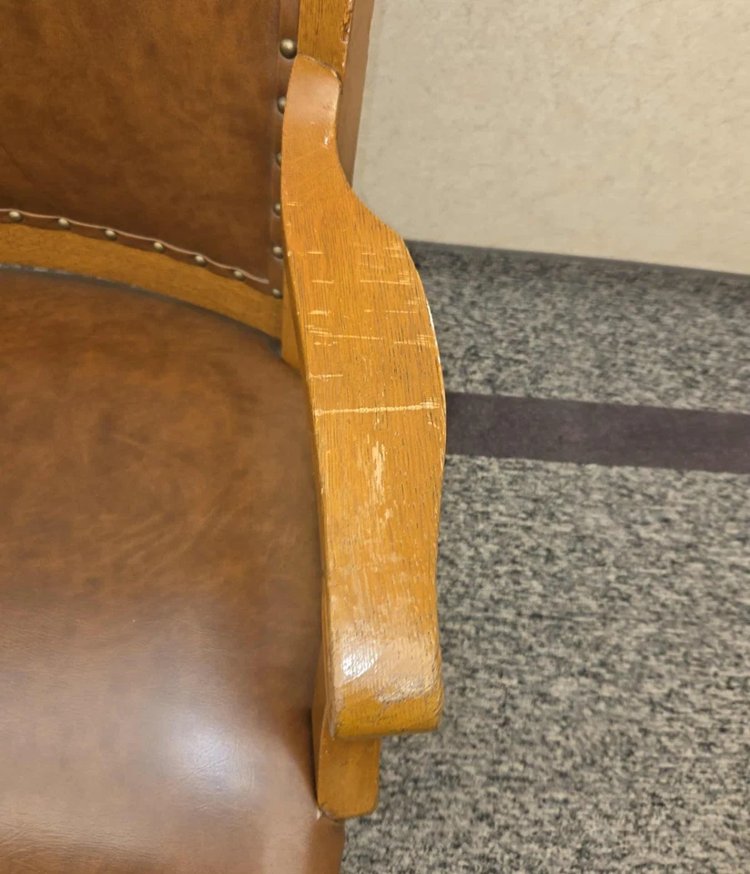 vintage Sikes wood and leather office chair With Wheels - Image 3 of 4