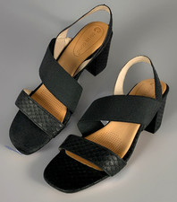 Corso Como Womens Leather Block Heel Open Toe Sandal Black Snake Shoe Core Go, 9