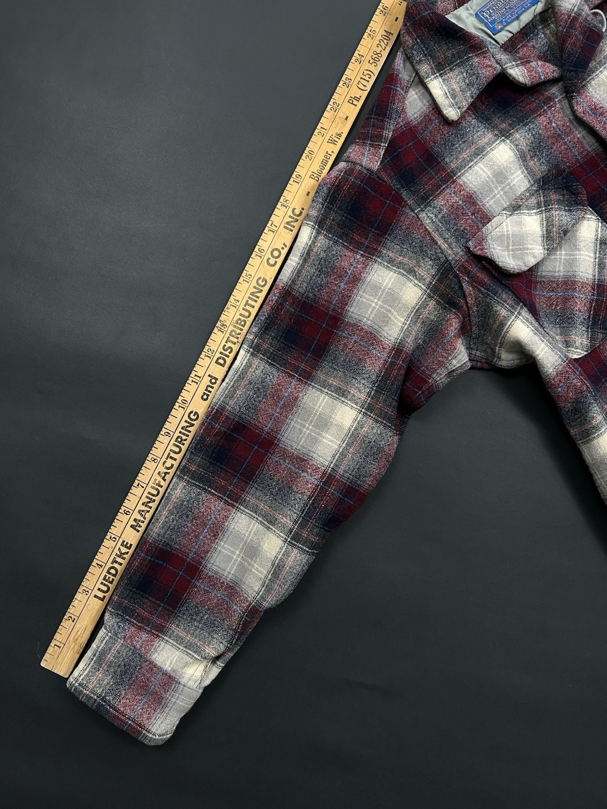 1960s Pendleton Wool Loop Collar Shirt Black Maro… - image 7