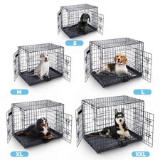 FurDreams Dog Cage Crate Heavy Duty Folding Crate with Front & Side Doors