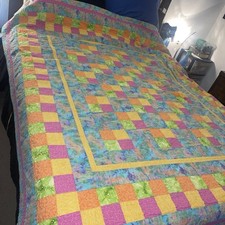 Vintage Pastel Patchwork Squares Handmade Quilt 82x73 Rare