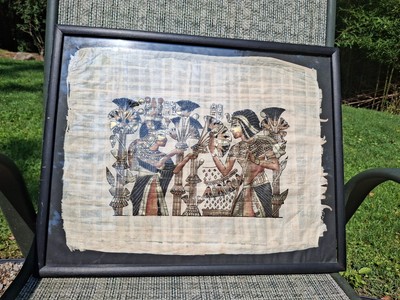 Egyptian Papyrus Picture Framed Ramsey/Nefertari Handpainted Authentic Wedding  