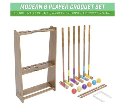 GoSports Premium Wood Stained Six Player Croquet Set with Handcrafted Wooden ...