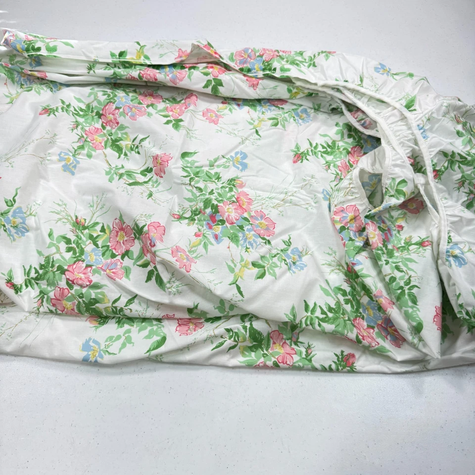 винтажный utica резинке лист двойной розовый синий цветочный большой цветы смесь percale США - Изображение 4 из 4