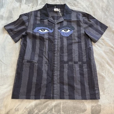 Puma KidSuper Studios Shirt Mens Medium Blue Striped Zip Eye Graphic Streetwear - Image 1 of 4