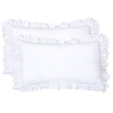 Pack of 2 Edge Ruffled White Pillow Cases Standard Size Bedding Pillow Covers...
