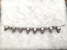 Vtg-mod silver tone skull bead slide chain Bracelet