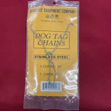 Officers Equipment Company Stainless Steel Dog Tag Chains 24” & 4.5” New in Pack