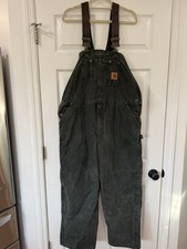 Carhartt Bib Overalls Mens 42x30 Green Insulated Quilted Double Knee R27 MOS