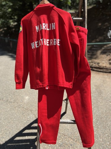 Vintage 1970’s Abco 2 Pc Red Warm-up Track Suit Sweats Zip Up Patches Patch LRG - Picture 2 of 14
