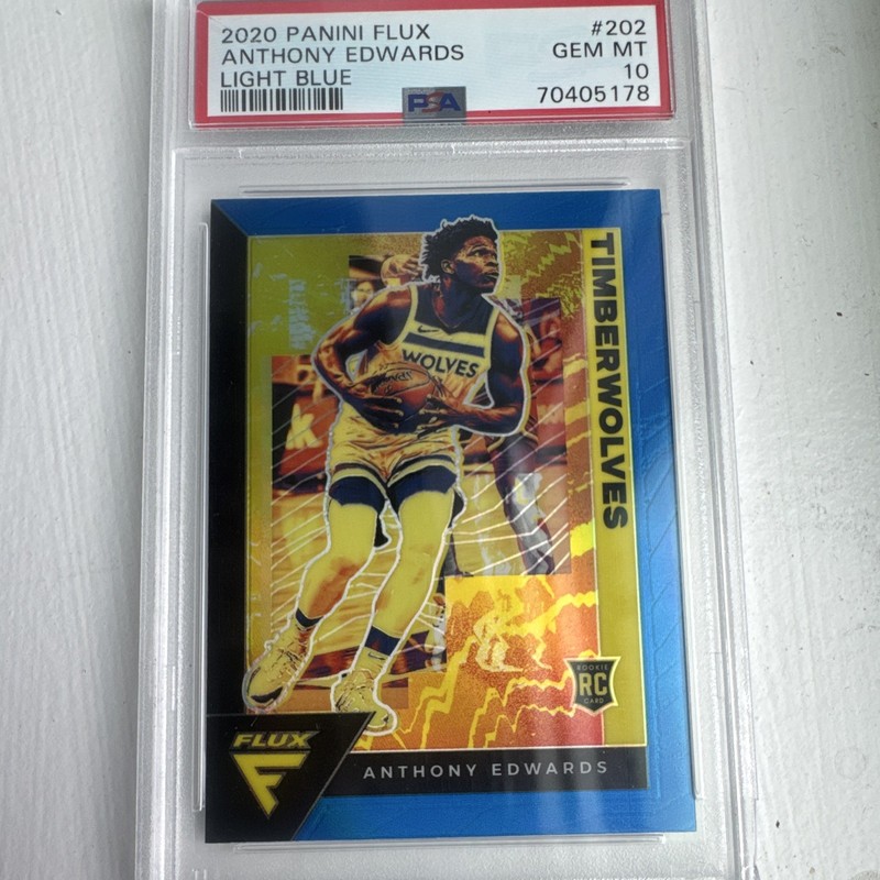 Panini 2020-21 Flux Anthony Edwards Rookie Light Blue Prizm #202 PSA 10
