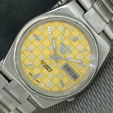 GENUINE VINTAGE SEIKO 5 JAPAN 7009A AUTOMATIC MENS YELLOW DIAL WATCH a2636-U