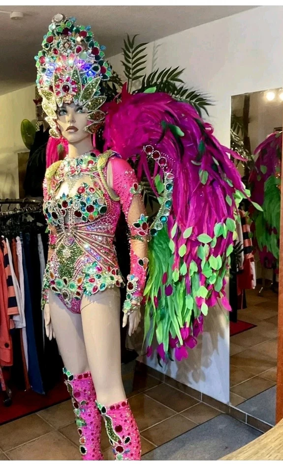 Costume Samba -Nero -Strass Costume da Spettacolo Professionale - Pezzo Unico Designer - Immagine 2 di 4