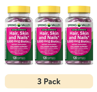Biotin 5000 mcg Hair Skin Nails Spring Valley 120 Softgels 3 Pack Made In USA