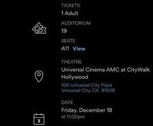 Dune Part 3  70MM IMAX Ticket, AMC CityWalk Fri, 12/18, 11pm, Opening Weekend