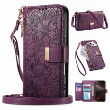 Crossbody Wallet Case For iPhone 17 16 Pro Max 15 14 13 12 Zipper Pocket Strap