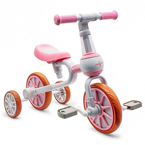  3 in 1 Toddler Bike for 2-4 Year Old Girl Boy, Kids Tricycle with Pink