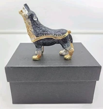 Artform Objet d’Art Tundra Wolf Trinket Box Jeweled Hinged Figurine - NOB
