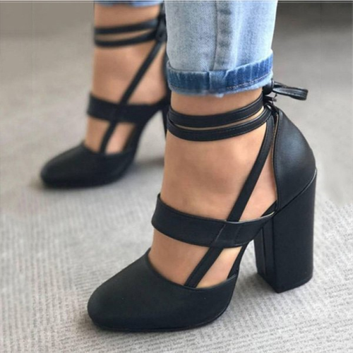 Women Fashion Block Heels Summer Ankle Strap Sandals High Heels Lace Up Shoes - Picture 1 of 65