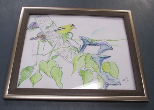 Gold Finch Bird Painting Water Color & Pencil Painting 11.5 x 9.5 in - Picture 2 of 5