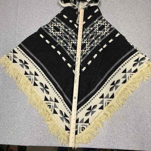 Wool Pullover Poncho Hooded No Tag Alpaca Peruvian Southwest Aztec - Picture 10 of 16
