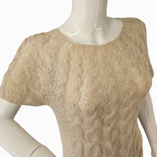 Kensie Cable Mohair Knit Long Sweater Women Sz M Off White Pullover Short Slv - Picture 3 of 9
