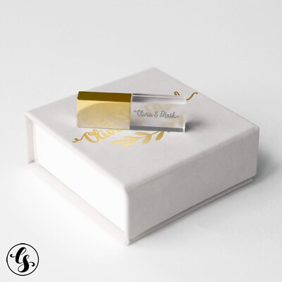 Custom Photography logo Gold USB Flash Pen Drive Memory Stick White box