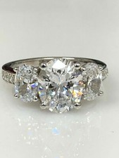 Three Stone 4 Ct White Oval Cut CZ Vintage Engagement Ring In Solid 925 Silver