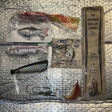 Lot of Giant Fishing Lures Squid, Salmon, Bird Fly, Swim-bait, Weighted Hooks