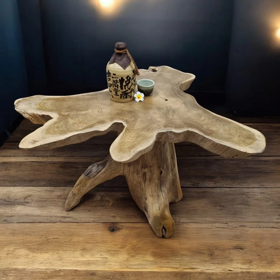Teak Baumscheibe Couchtisch Beistelltisch Wurzelstamm Fuß Massivholz Unikat neu - Bild 2 von 4