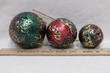 3 Christmas Ornaments Multi-Colored Ball Gold Green Red Silver Different Sizes