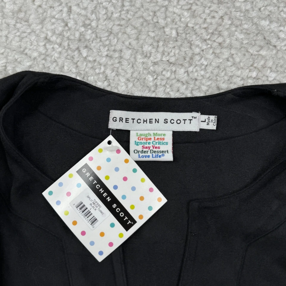 Gretchen Scott 分领束腰外衣黑色人造麂皮绒女式大号全新 — 第 3/4 张图片