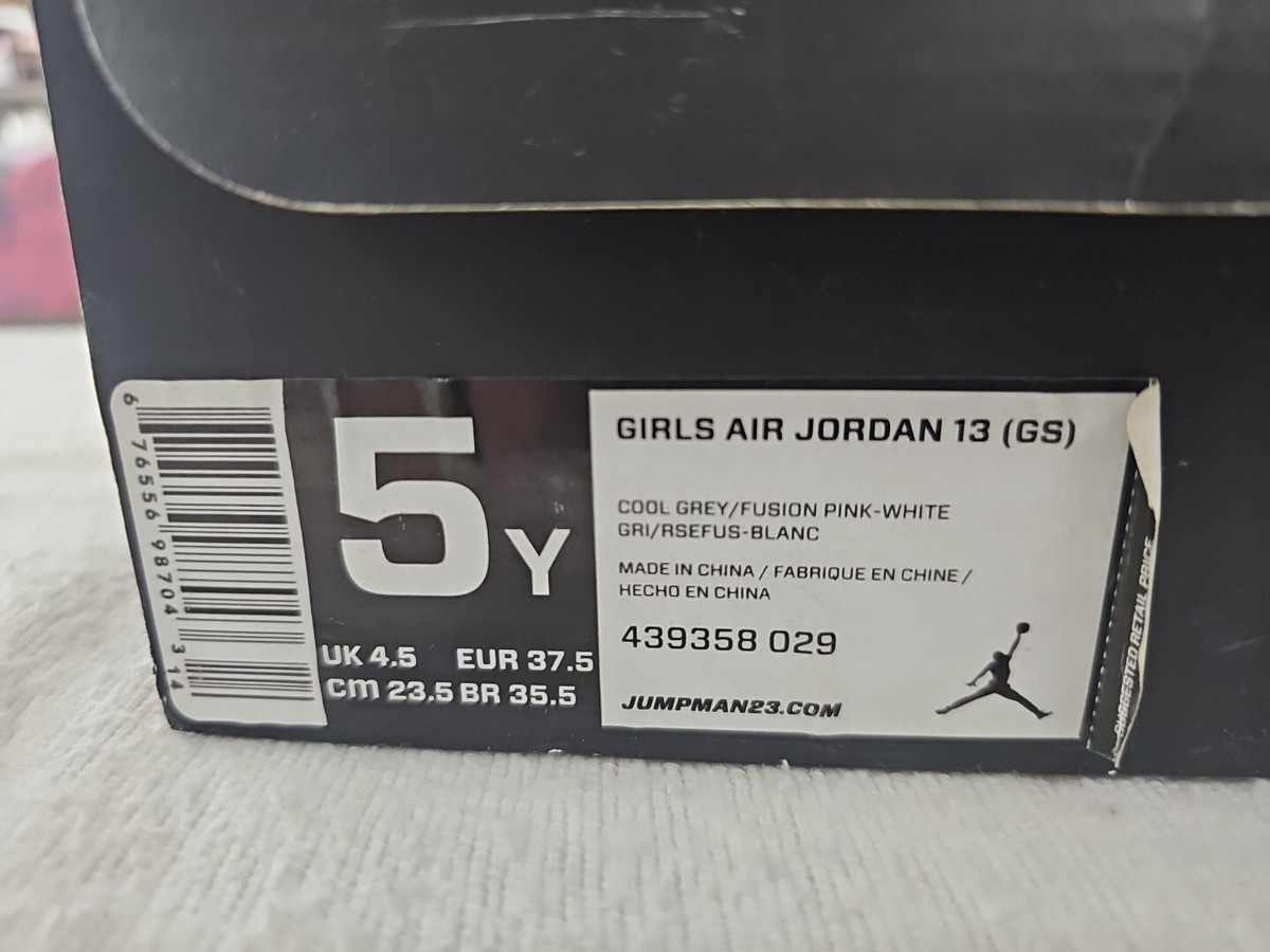 Jordan 13 Retro GS Grey Fusion Pink 2013 Size 5 Suede
