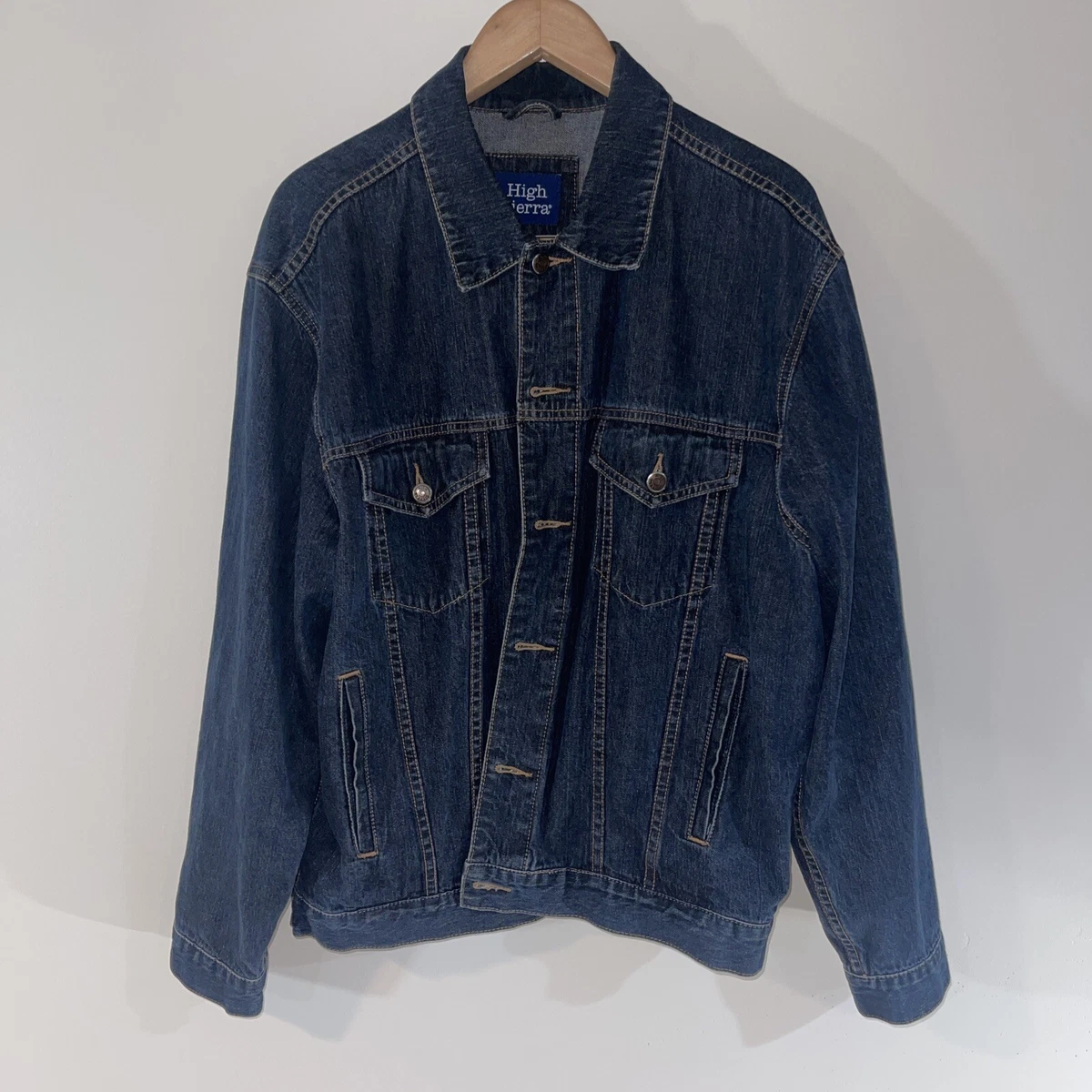 High Sierra Mens Denim Jean Jacket Coat Size Large Dark Blue Button Down Cotton