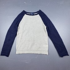Gap Kids Sweater Small 6-7 Gray Navy Long Sleeve Raglan Knit Pullover Crewneck